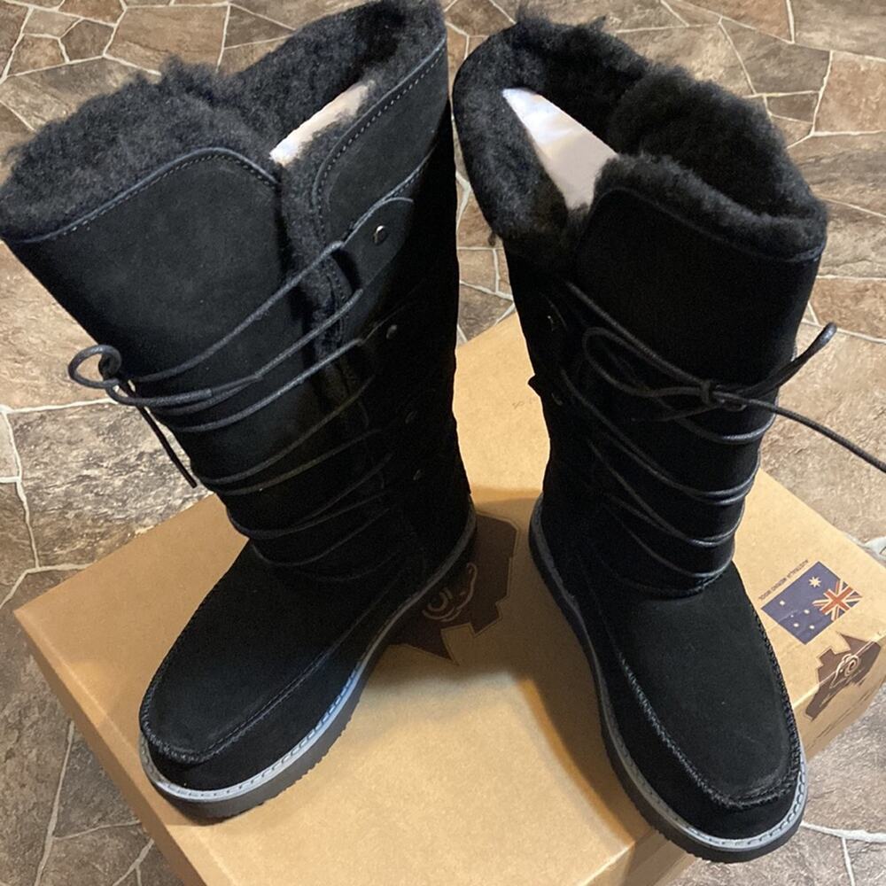 New in Box Aussie Merino Tasman Black Suede & Wool Boots Sz 4 - Picture 8 of 10